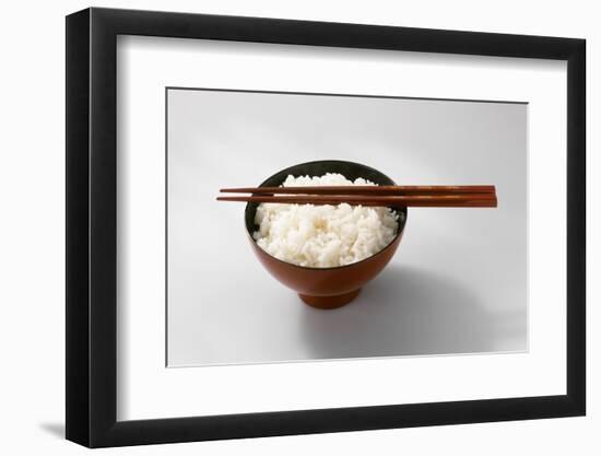 Boiled Basmati Rice in a Red Bowl with Chopsticks-Peter Rees-Framed Photographic Print