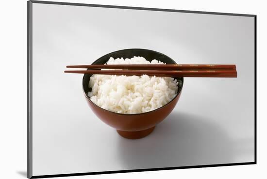 Boiled Basmati Rice in a Red Bowl with Chopsticks-Peter Rees-Mounted Photographic Print