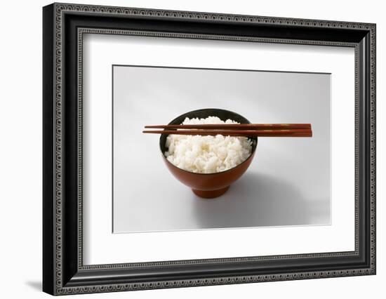 Boiled Basmati Rice in a Red Bowl with Chopsticks-Peter Rees-Framed Photographic Print