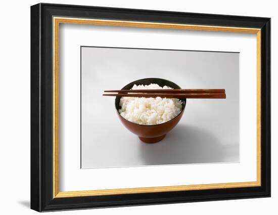 Boiled Basmati Rice in a Red Bowl with Chopsticks-Peter Rees-Framed Photographic Print