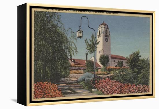 Boise, ID - View of Union Pacific Depot with Gardens-Lantern Press-Framed Stretched Canvas