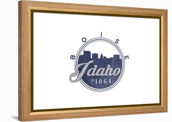 Boise, Idaho - Skyline Seal (Blue)-Lantern Press-Framed Stretched Canvas