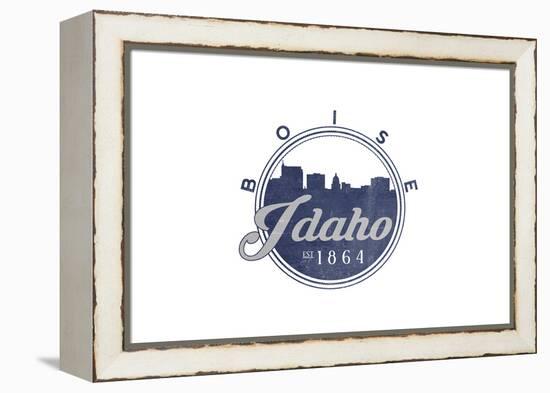 Boise, Idaho - Skyline Seal (Blue)-Lantern Press-Framed Stretched Canvas