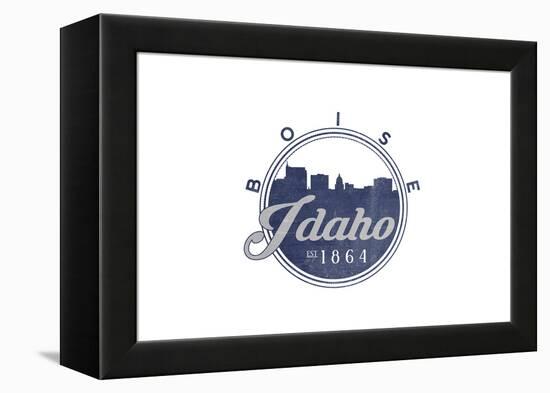 Boise, Idaho - Skyline Seal (Blue)-Lantern Press-Framed Stretched Canvas