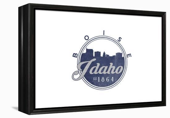 Boise, Idaho - Skyline Seal (Blue)-Lantern Press-Framed Stretched Canvas