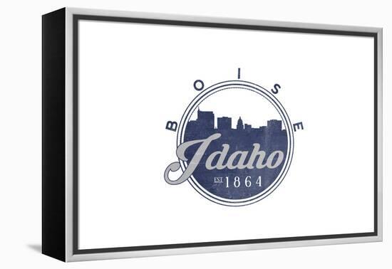 Boise, Idaho - Skyline Seal (Blue)-Lantern Press-Framed Stretched Canvas