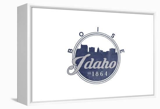 Boise, Idaho - Skyline Seal (Blue)-Lantern Press-Framed Stretched Canvas