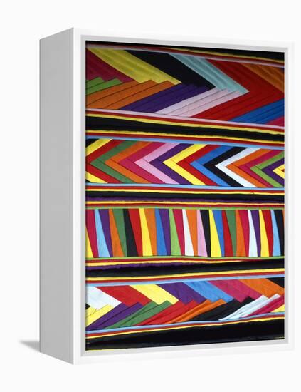 Bold Colors in Fabric Design in Market, Chinceros, Peru-Jim Zuckerman-Framed Premier Image Canvas