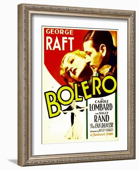 Bolero, Carole Lombard, George Raft on midget window card, 1934-null-Framed Art Print