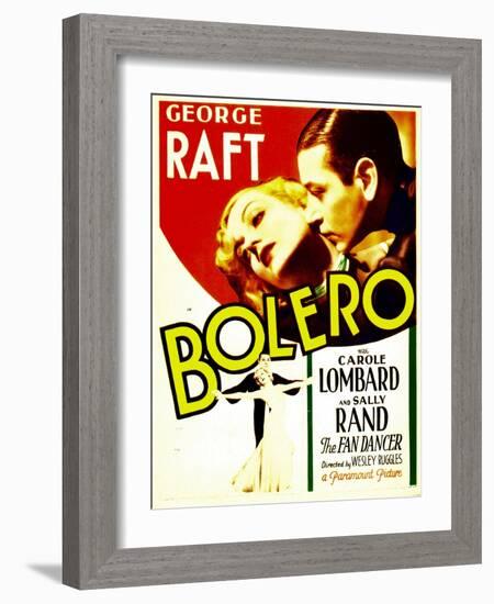 Bolero, Carole Lombard, George Raft on midget window card, 1934-null-Framed Art Print