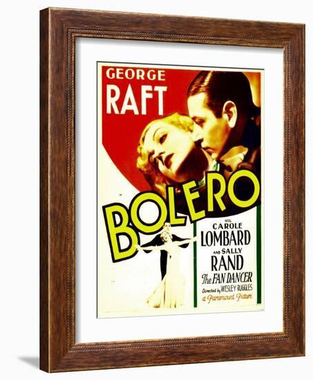 Bolero, Carole Lombard, George Raft on midget window card, 1934-null-Framed Art Print