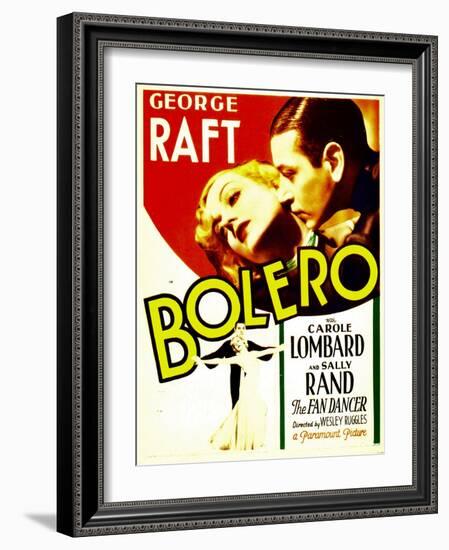 Bolero, Carole Lombard, George Raft on midget window card, 1934-null-Framed Art Print