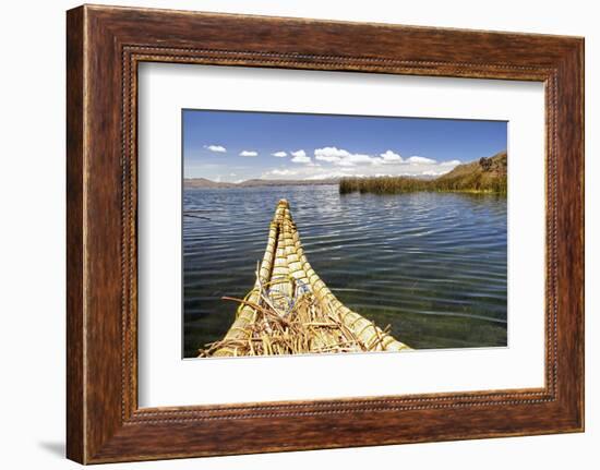 Bolivia, Lake Titicaca, Reed Boat of Uros Floating Reed Islands of Lake Titicaca-Kymri Wilt-Framed Photographic Print