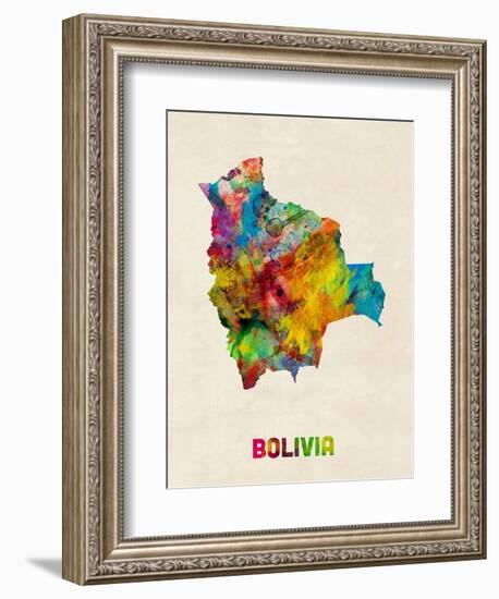 Bolivia Watercolor Map-Michael Tompsett-Framed Art Print