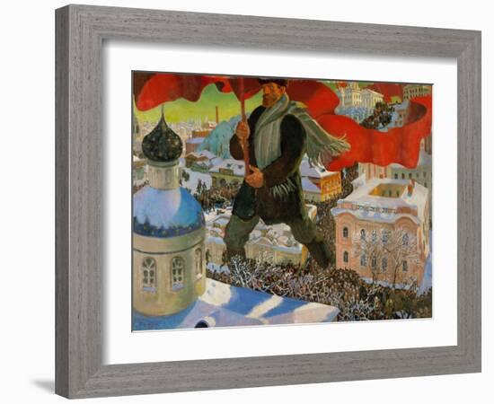 Bolshevik. Oil on canvas (1920).-Boris Mikhailovich Kustodiev-Framed Giclee Print