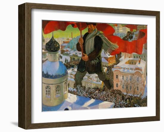 Bolshevik. Oil on canvas (1920).-Boris Mikhailovich Kustodiev-Framed Giclee Print