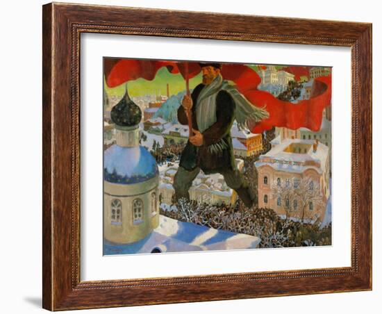 Bolshevik. Oil on canvas (1920).-Boris Mikhailovich Kustodiev-Framed Giclee Print