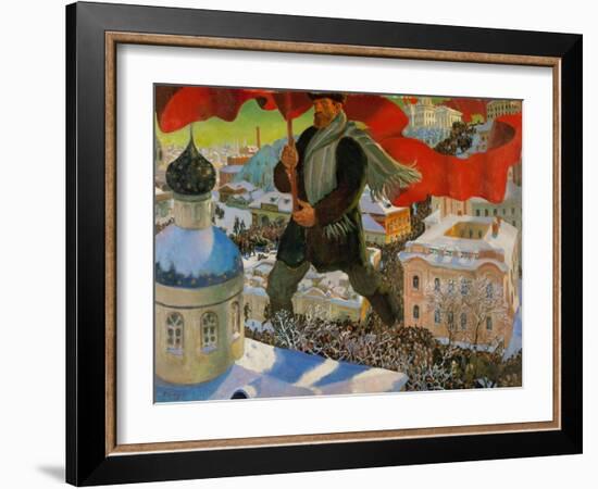 Bolshevik. Oil on canvas (1920).-Boris Mikhailovich Kustodiev-Framed Giclee Print