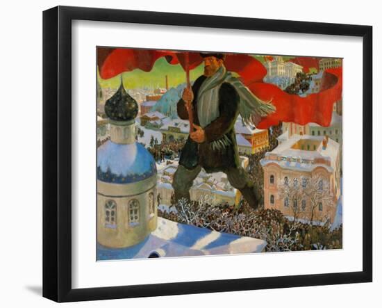 Bolshevik. Oil on canvas (1920).-Boris Mikhailovich Kustodiev-Framed Giclee Print