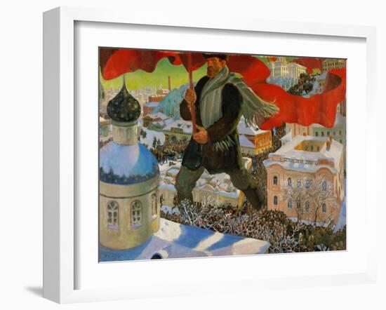 Bolshevik. Oil on canvas (1920).-Boris Mikhailovich Kustodiev-Framed Giclee Print