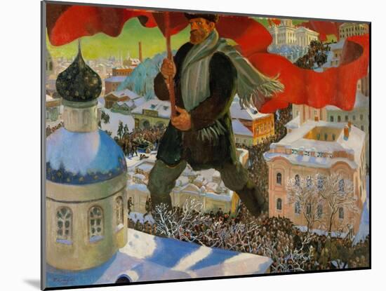 Bolshevik. Oil on canvas (1920).-Boris Mikhailovich Kustodiev-Mounted Giclee Print