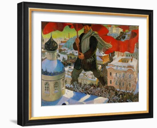 Bolshevik. Oil on canvas (1920).-Boris Mikhailovich Kustodiev-Framed Giclee Print