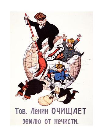 Bolshevik Poster Depicting Lenin Sweeping Away Emperors, Clergy