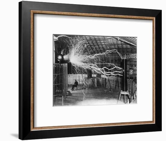 Bolts of Electricity Discharging in the Lab of Nikola Tesla-Stocktrek Images-Framed Photographic Print