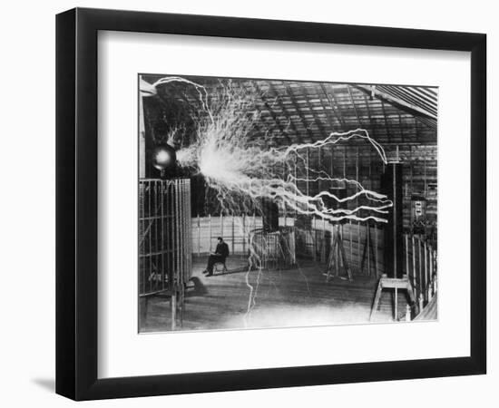 Bolts of Electricity Discharging in the Lab of Nikola Tesla-Stocktrek Images-Framed Photographic Print