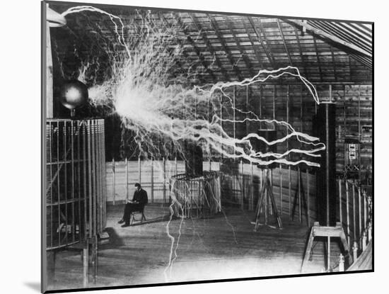 Bolts of Electricity Discharging in the Lab of Nikola Tesla-Stocktrek Images-Mounted Photographic Print