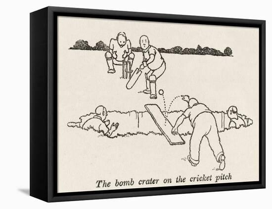 Bomb Crater, Cricket Pitch-William Heath Robinson-Framed Premier Image Canvas