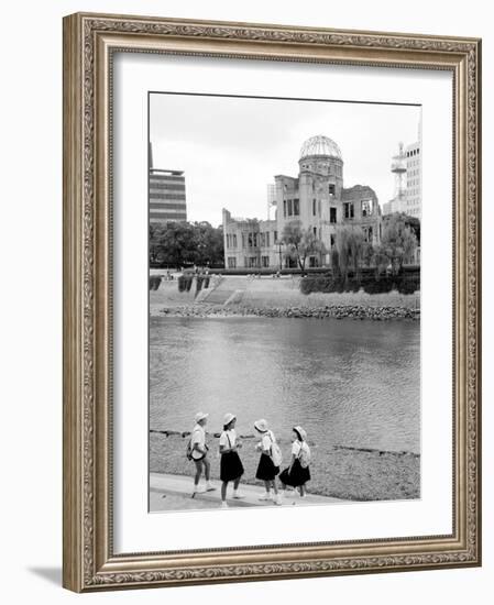 Bomb Dome and Schoolchildren, Hiroshima, Japan-Walter Bibikow-Framed Photographic Print