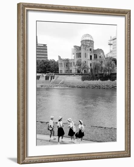 Bomb Dome and Schoolchildren, Hiroshima, Japan-Walter Bibikow-Framed Photographic Print