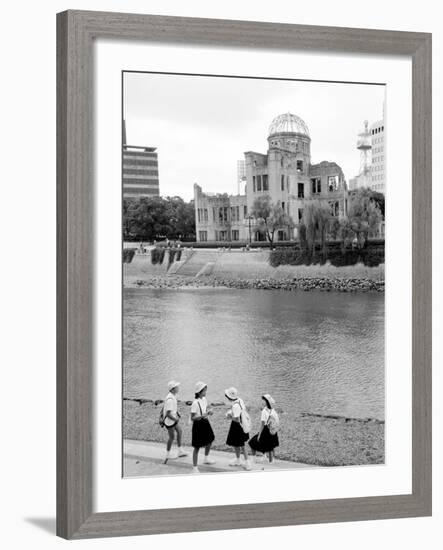 Bomb Dome and Schoolchildren, Hiroshima, Japan-Walter Bibikow-Framed Photographic Print