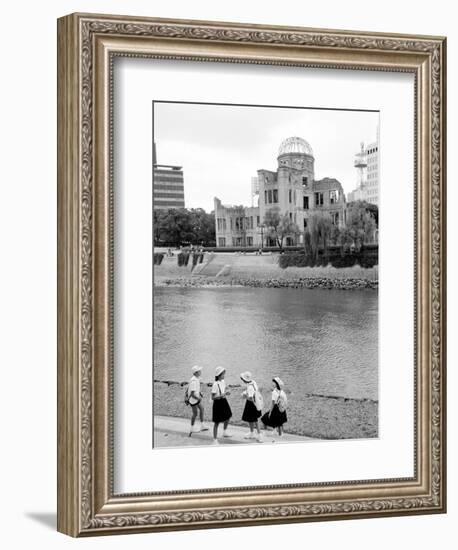 Bomb Dome and Schoolchildren, Hiroshima, Japan-Walter Bibikow-Framed Photographic Print