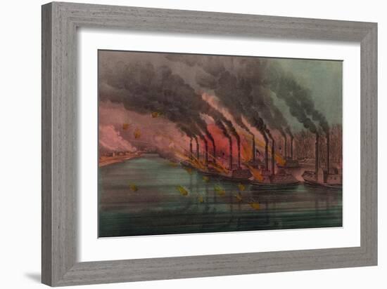 Bombardment and capture of Fort Henry by federal gunboats, 1862-N. and Ives, J.M. Currier-Framed Giclee Print