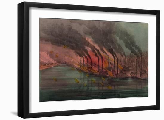 Bombardment and capture of Fort Henry by federal gunboats, 1862-N. and Ives, J.M. Currier-Framed Giclee Print