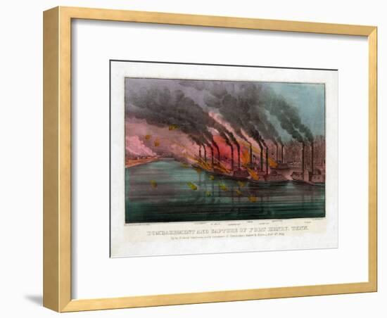 Bombardment and Capture of Fort Henry, Tennessee-Currier & Ives-Framed Giclee Print