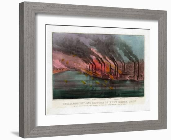 Bombardment and Capture of Fort Henry, Tennessee-Currier & Ives-Framed Giclee Print