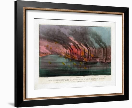 Bombardment and Capture of Fort Henry, Tennessee-Currier & Ives-Framed Giclee Print