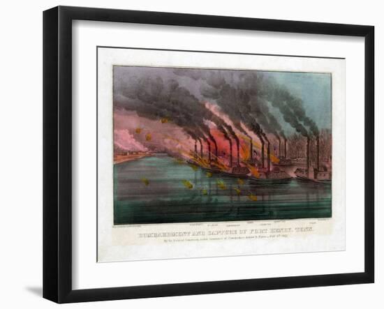 Bombardment and Capture of Fort Henry, Tennessee-Currier & Ives-Framed Giclee Print