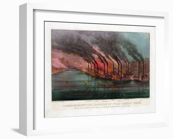 Bombardment and Capture of Fort Henry, Tennessee-Currier & Ives-Framed Giclee Print