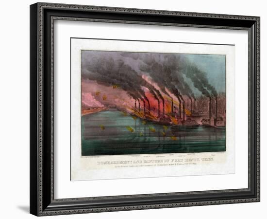 Bombardment and Capture of Fort Henry, Tennessee-Currier & Ives-Framed Giclee Print