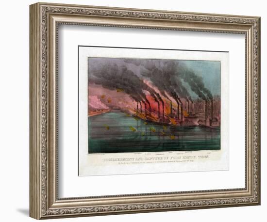 Bombardment and Capture of Fort Henry, Tennessee-Currier & Ives-Framed Giclee Print