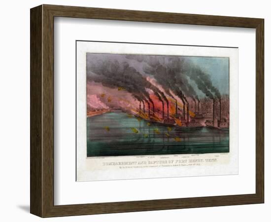 Bombardment and Capture of Fort Henry, Tennessee-Currier & Ives-Framed Giclee Print