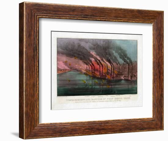 Bombardment and Capture of Fort Henry, Tennessee-Currier & Ives-Framed Giclee Print