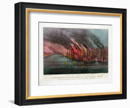 Bombardment and Capture of Fort Henry, Tennessee-Currier & Ives-Framed Giclee Print