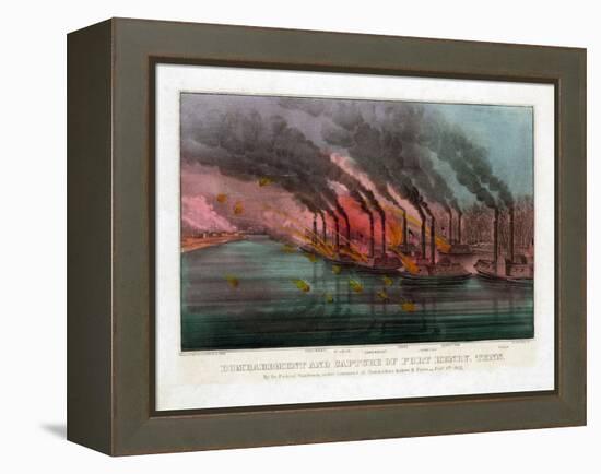 Bombardment and Capture of Fort Henry, Tennessee-Currier & Ives-Framed Premier Image Canvas