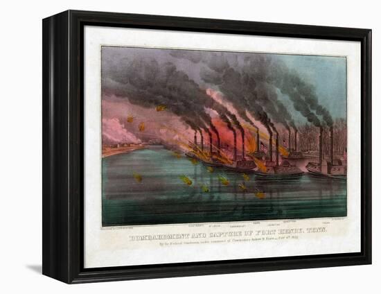 Bombardment and Capture of Fort Henry, Tennessee-Currier & Ives-Framed Premier Image Canvas