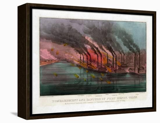 Bombardment and Capture of Fort Henry, Tennessee-Currier & Ives-Framed Premier Image Canvas